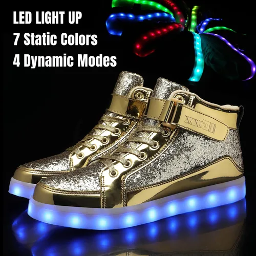 Vista 3 de IGxx Zapatos con luz LED para niños, tenis de alta calidad, zapatos con luces para niños, carga USB, entrenadores luminosos intermitentes