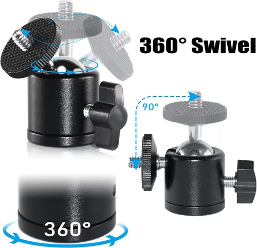 Vista 5 de EXMAX Mini cabeza esférica de aleación de aluminio de 360 grados giratoria Mini trípode con adaptador de tornillo de 3/8 a 1/4 pulgadas para cámara