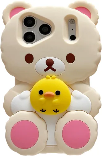 Vista 10 de Yatchen Bear Case Compatible con iPhone 7 Plus/8 Plus, funda de teléfono Kawaii, lindo oso de peluche de dibujos animados en 3D con llavero