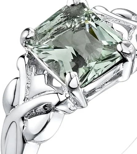 Vista 5 de PEORA Anillo de amatista verde para mujer, plata de ley 925, solitario cruzado de diseño, piedra natal natural, 2 quilates, corte radiante de 0.354