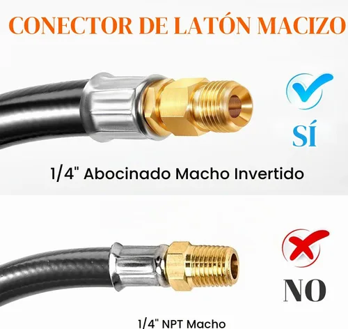 Vista 2 de GasSaf Manguera de propano de 4 pies para RV, manguera conector pigtail de propano QCC1 - conector ACME x 1/4" macho invertido con estriado