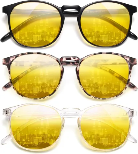 Vista 29 de IBOANN - Lentes con filtro de luz azul para mujeres y hombres, paquete de 3 unidades, armazón redonda estilo retro a la moda, lentes falsos vintage