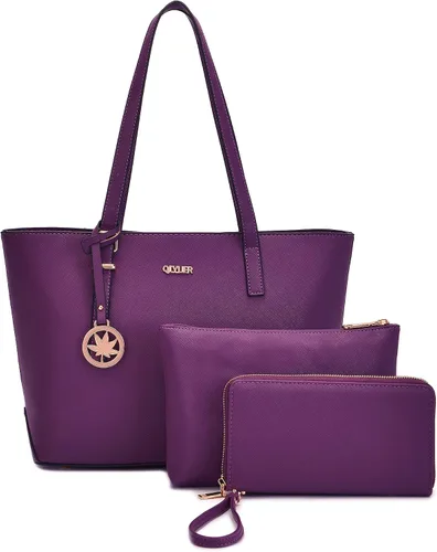 Vista 8 de Qiyuer - Bolsos para mujer, carteras, juegos de bolsos con asa superior, bolsos de hombro, bolso de mano, bolso de trabajo con cartera a juego, 3