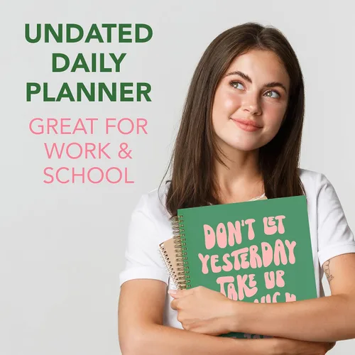 Vista 3 de THiNKABLE Undated Daily Planner Notebook 8.5x11, Cute Notebook, Pink Green To Do List Large Hardcover Spiral Schedule Planner, Inspirational Quote
