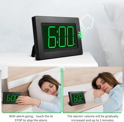 Vista 5 de KWANWA Reloj Despertador, Reloj de Pared, Reloj Digital, Pantalla LED de 3 Pulgadas, Funciona con Pilas, Brillo Ajustable, Modo Nocturno Automático