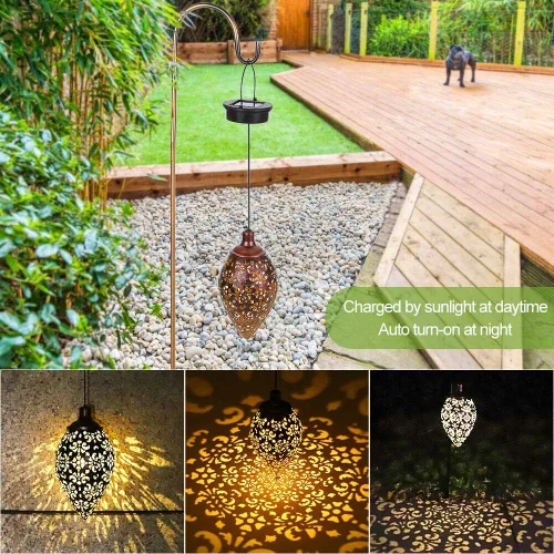 Vista 3 de Luces solares colgantes Tomshine linterna solar LED jardín luces lámpara de metal impermeable para decoración al aire libre