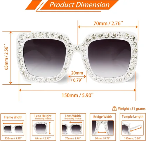 Vista 3 de Gafas de sol cuadradas extra grandes de cristal Elton con diamantes de imitación para concierto