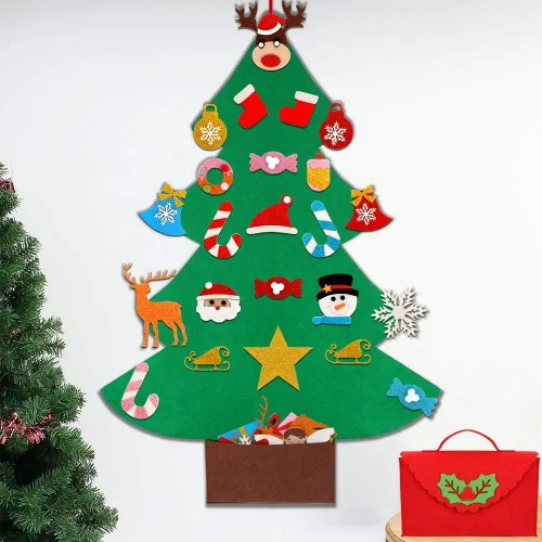 Vista 6 de OurWarm Árbol de Navidad de fieltro para niños, árbol de Navidad de 3 pies con 30 adornos de purpurina para niños, regalos de Navidad, decoración