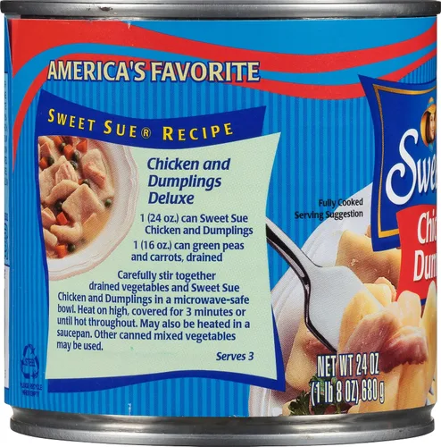 Vista 6 de Sweet Sue Pollo con Dumplings, lata de 24 oz - Sopa lista para calentar y servir - 14g de proteína por porción - Receta hecha desde cero