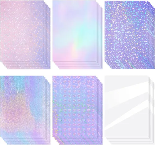 Vista 7 de 60 hojas de hojas holográficas laminadas de purpurina transparente tamaño A4, papel adhesivo de vinilo con superposición holográfica, película