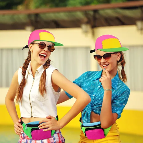 Vista 8 de Cindeer 5 piezas de accesorios de hip hop de los años 90 para mujeres y hombres, traje de los años 80 y 90, riñonera de neón, sombrero, lentes
