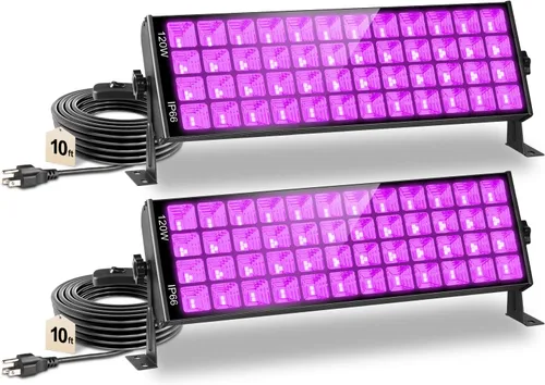 Vista 12 de Paquete de 2 luces LED negras de 42 W, barras de luz negra con enchufe+interruptor+cable de 6 pies, luz negra para fiesta brillante, póster