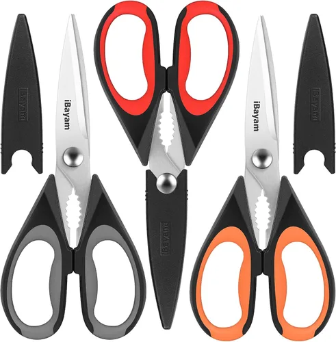 Vista 9 de iBayam - Tijeras de cocina de 8.5 pulgadas con funda, color negro Tijeras multiusos, utensilios de cocina para el hogar, herramientas de mariscos