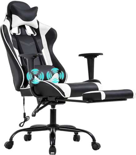 Vista 11 de Silla ergonómica para juegos para adultos, silla de escritorio ajustable con respaldo alto y soporte lumbar y reposapiés, silla de oficina de cuero