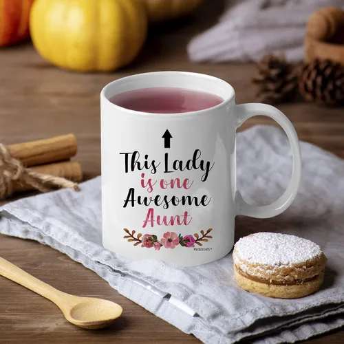 Vista 7 de Taza de café This Lady Is One Awesome Aunt – Taza de 11 oz para tía – Taza para cumpleaños, Navidad, Día de la Madre de sobrina, sobrino, familia