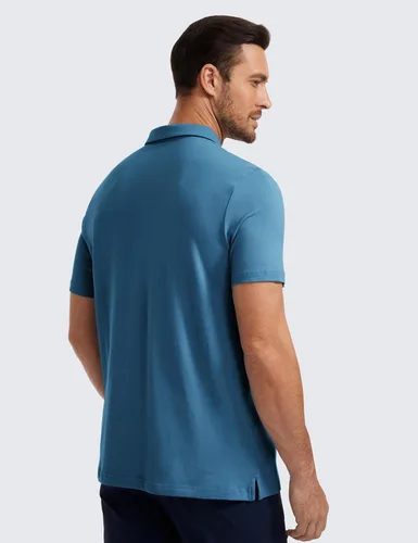 Vista 2 de CRZ YOGA Polo de golf para hombre, manga corta, absorbe la humedad, atlética, deportiva, casual, piqué