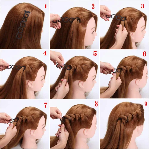 Vista 3 de Juego de 20 herramientas de cola de caballo y trenzado para accesorios de peinado de cabello para mujer