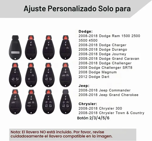 Vista 4 de QBUC Funda para llavero Dodge con llavero de TPU compatible con Dodge Ram Jeep Chrysler modelo 2008-2018 accesorios (azul)
