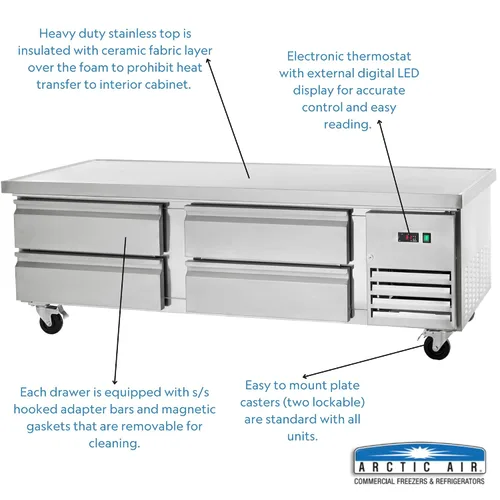 Vista 2 de Arctic Air ARCB72 74' Base refrigerada para chef con cuatro cajones, acero inoxidable, 115 V