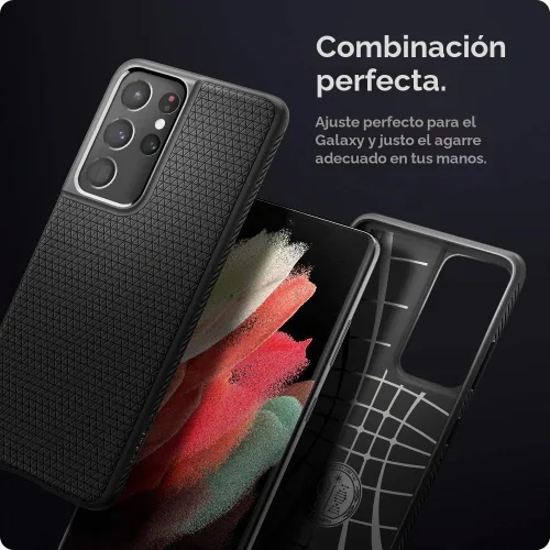 Vista 5 de Spigen Liquid Air Armor - Funda para Galaxy S21 Ultra (2021) Air Cushion Tech, Sound Tunnel Tech, Military Grade Protection, Slim TPU Case, Mate
