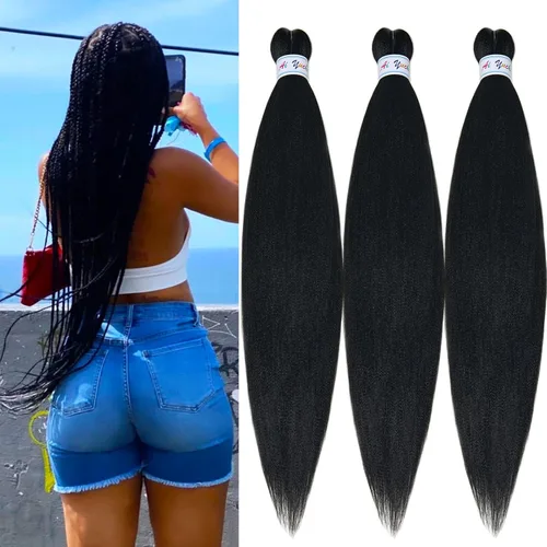 Vista 67 de Pelo trenzado corto 1B negro preestirado Extensiones de pelo trenzado para niños para trenzas de caja sin nudos, pelo trenzado preestirado de 16