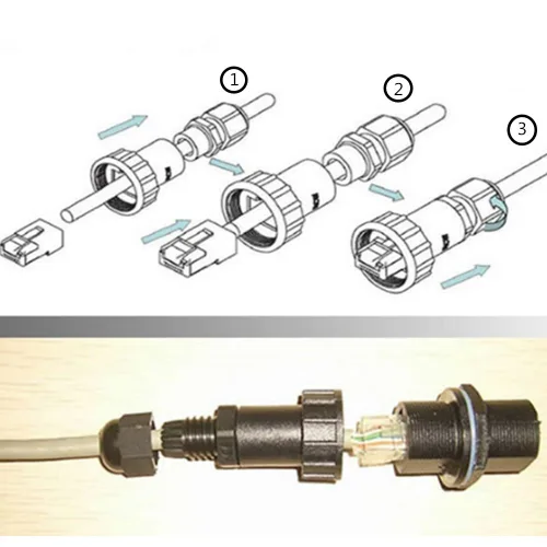 Vista 7 de 5 unids M22Z blindado RJ45 impermeable Cat5/5e/6 8P8C conector IP67 Ethernet LAN cable conector doble cabeza al aire libre LAN acoplador adaptador