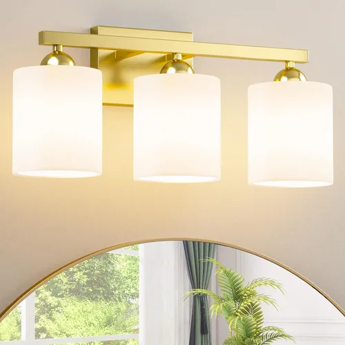 Vista 28 de Quntis Lámparas de baño de níquel cepillado con 5 modos de color, lámpara de tocador de baño moderna regulable de 3 luces sobre espejo, lámpara
