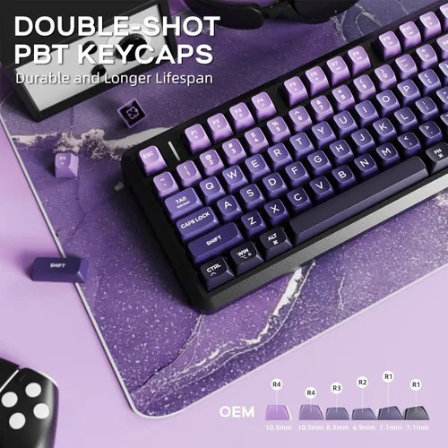 Vista 7 de Teclado inalámbrico para juegos M75, membrana mecánica con perilla y pantalla OLED Bluetooth2.4Ghz Rainbow Backlit Gradient PBT Keycaps 2000mAH