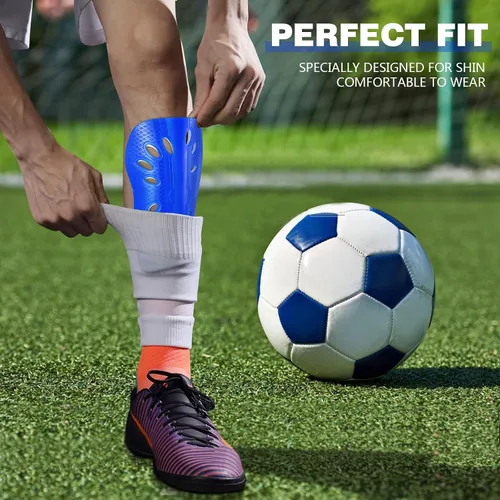 Vista 8 de Artibetter 2 pares de espinilleras de fútbol para niños con correas ajustables, equipo de fútbol perforado transpirable para niños y niñas,