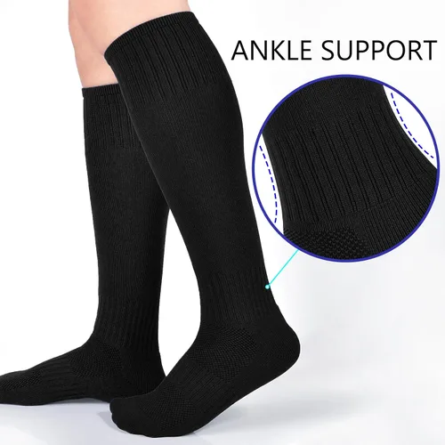 Vista 4 de LO SHOKIM Calcetines de fútbol para niños, calcetines de fútbol para niñas, calcetines hasta la rodilla, calcetines de béisbol, softbol, atléticos