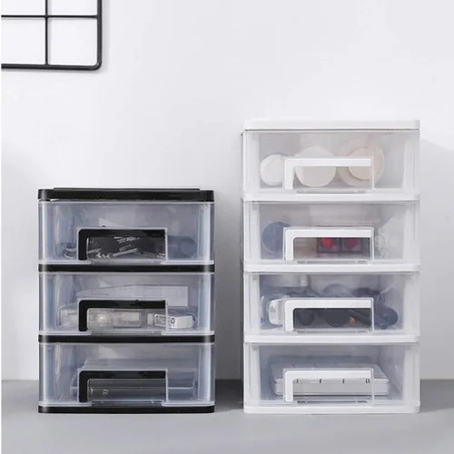 Vista 8 de Gatuida Organizador de cajones transparentes para maquillaje y cosméticos, mini caja de almacenamiento de plástico para escritorio, color negro