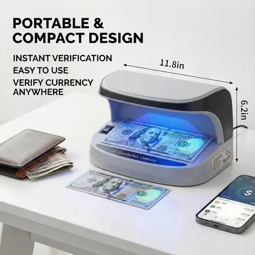 Vista 3 de Detector de billetes falsificados con luz LED UV, la máquina de verificación de facturas proporciona luz UV avanzada para identificar rápidamente
