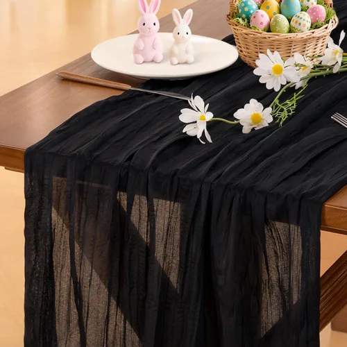 Vista 14 de Socomi - Camino de mesa de gasa, estilo bohemio y rústico, para primavera, Pascua, bodas, fiestas, baby showers y decoración, 120 pulgadas/10 pies