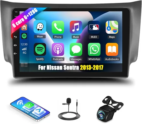 Vista 10 de [8 Core 4G+64G] Qualcomm Radio de coche para Nissan Sentra 2013-2017 estéreo de coche con CarPlay Android Auto, Android 13 10 pulgadas pantalla