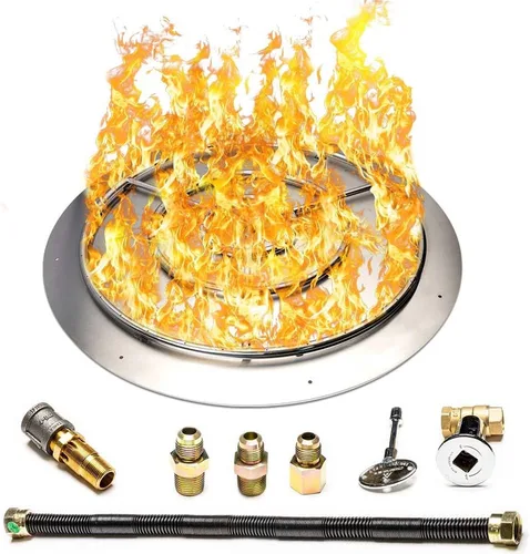 Vista 42 de Kit de sartén y anillo de acero inoxidable para quemador de hoguera, con encendido por chispa para fogatas de propano líquido, sartén de 18