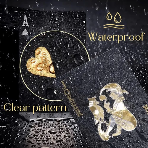 Vista 3 de Magic Kiss Cartas de póquer de papel de aluminio impermeables, baraja de naipes de plástico para regalo (3 barajas (oro + oro rosa + negro))
