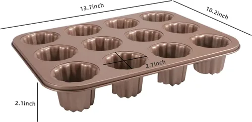 Vista 2 de Molde de canele antiadherente de acero al carbono con 12 cavidades, color dorado