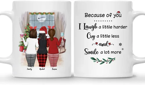 Vista 14 de Gossby Taza de café de Navidad personalizada para amigas, regalos de amistad personalizados para mujeres con diseño, nombre, regalos de mujer