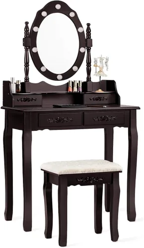 Vista 18 de CHARMAID Tocador de maquillaje con 10 luces LED, 4 cajones, estante de almacenamiento, perilla en forma de rosa, tocador de maquillaje