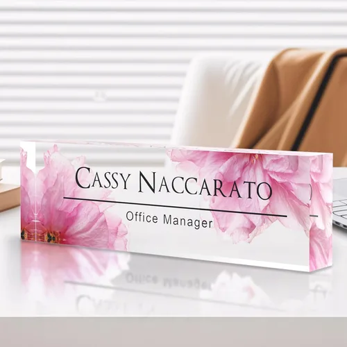 Vista 16 de Placa de identificación personalizada para escritorio, decoración de oficina de acrílico transparente con diseño de flores, decoraciones