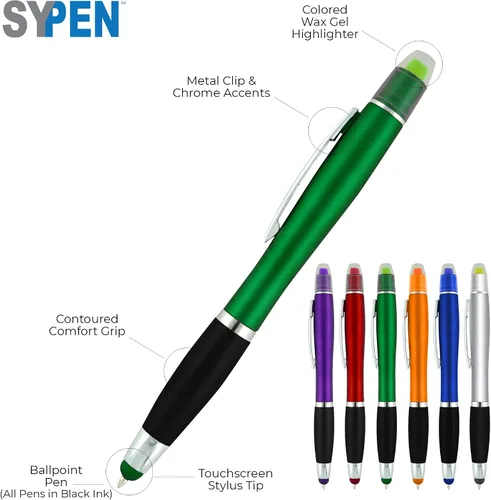 Vista 2 de SyPen Bolígrafos personalizados con resaltador de gel y lápiz capacitivo, paquete de 200 unidades, impresión a granel, resaltador bíblico de 3