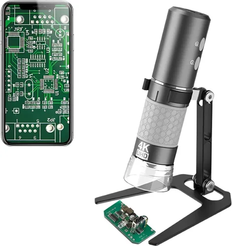 Vista 8 de Jiusion Microscopio de mano digital USB WiFi con funda, endoscopio de aumento inalámbrico de 50 a 1000x, cámara 4K 3840x2160P, 8 LED con soporte