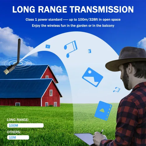 Vista 8 de Adaptador USB Bluetooth 5.1 para PC de escritorio: dongle inalámbrico de largo alcance de 300 pies con antena de 5dBi Plug & Play para portátil Negro