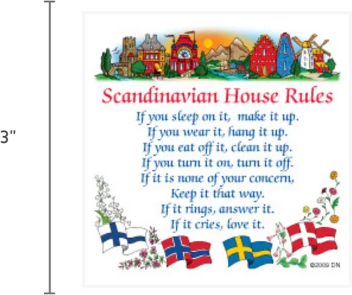 Vista 2 de Essence of Europe Gifts Imán de cocina con reglas de la casa sueca