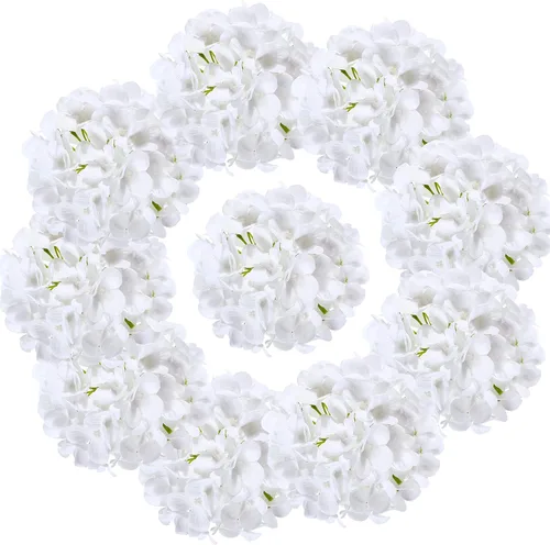 Vista 25 de 10 cabezas de hortensias de seda con tallos de flores artificiales para bodas, fiestas, decoración del hogar (negro)