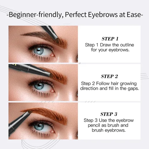 Vista 5 de Lápiz profesional de cejas de 4 puntas, lápiz líquido impermeable para cejas, precisión de punta fina, larga duración, 0.0 fl oz (1 # marrón claro)