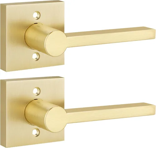 Vista 17 de EHOMEWARE Juego de manijas dobles para puerta delantera, paquete de 1 manija de puerta cuadrada de latón satinado, combinación de perilla de puerta
