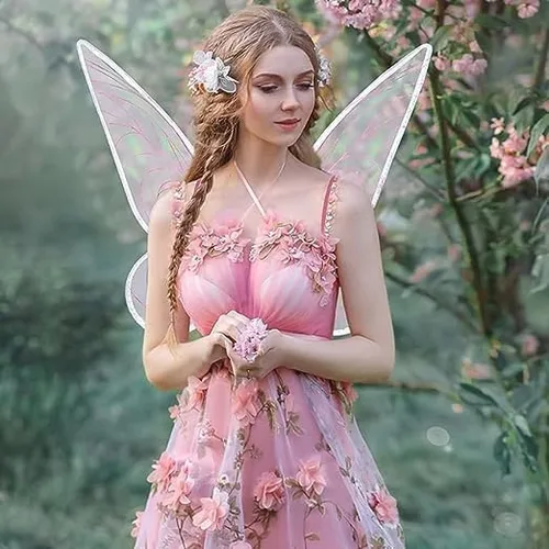 Vista 4 de KUTDEP Alas de hadas para disfraz, alas transparentes y brillantes, disfraz de hada de mariposa, Halloween, alas de ángel para niños, niñas y mujeres