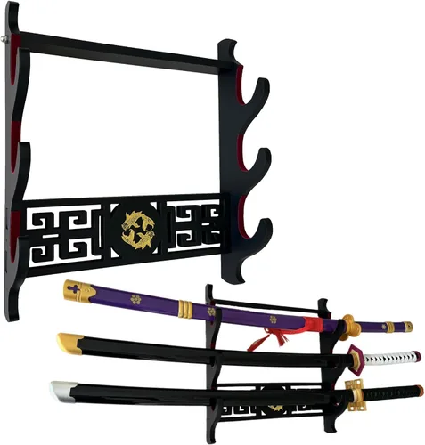 Vista 8 de Katana - Soporte de pared para espada de terciopelo de 1 nivel, patrones de peces dorados, soporte acolchado de espada samurái, soporte de espada