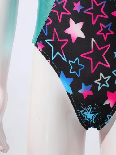 Vista 6 de Yartina Leotardo de gimnasia estampado para niñas, traje de baño de 2 piezas con pantalones cortos
